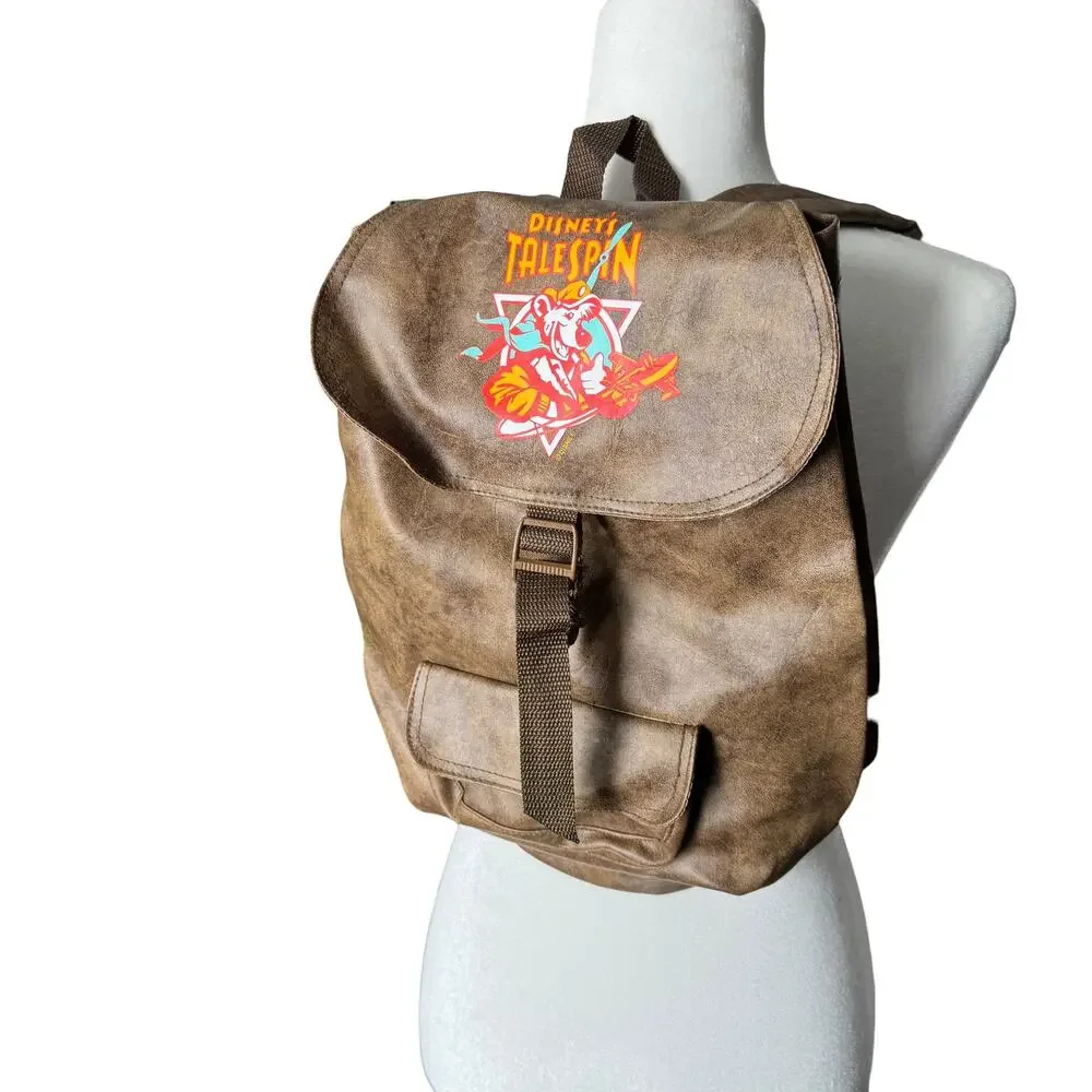 Disney’s TaleSpin Faux Leather Backpack Brown Baloo Vintage Style Bag